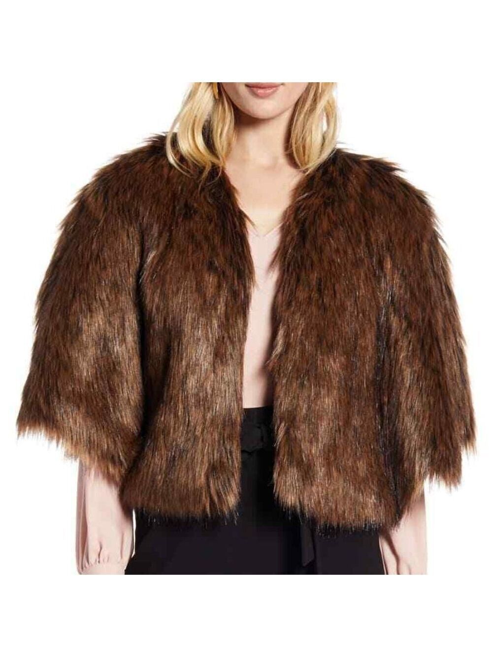 NWT Halogen Faux Fur Capelet One Size, BROWN FOX